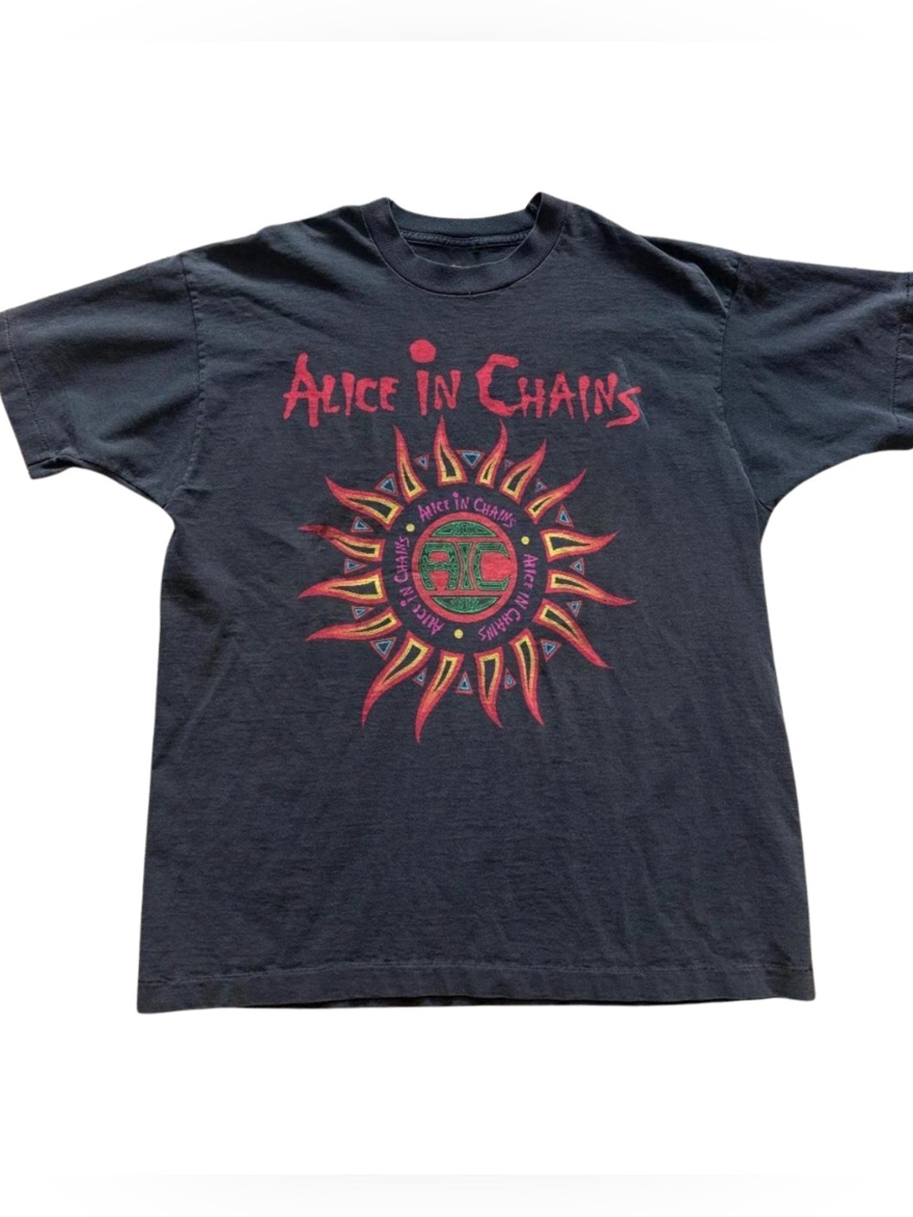 Gildan Black Alice In Chains Graphic Tee with Red and Yellow Sunburst